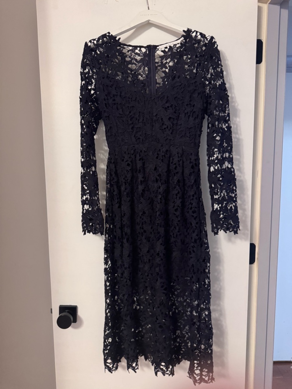 Astr Dark Blue - Lace Long-Sleeve Midi Dress
